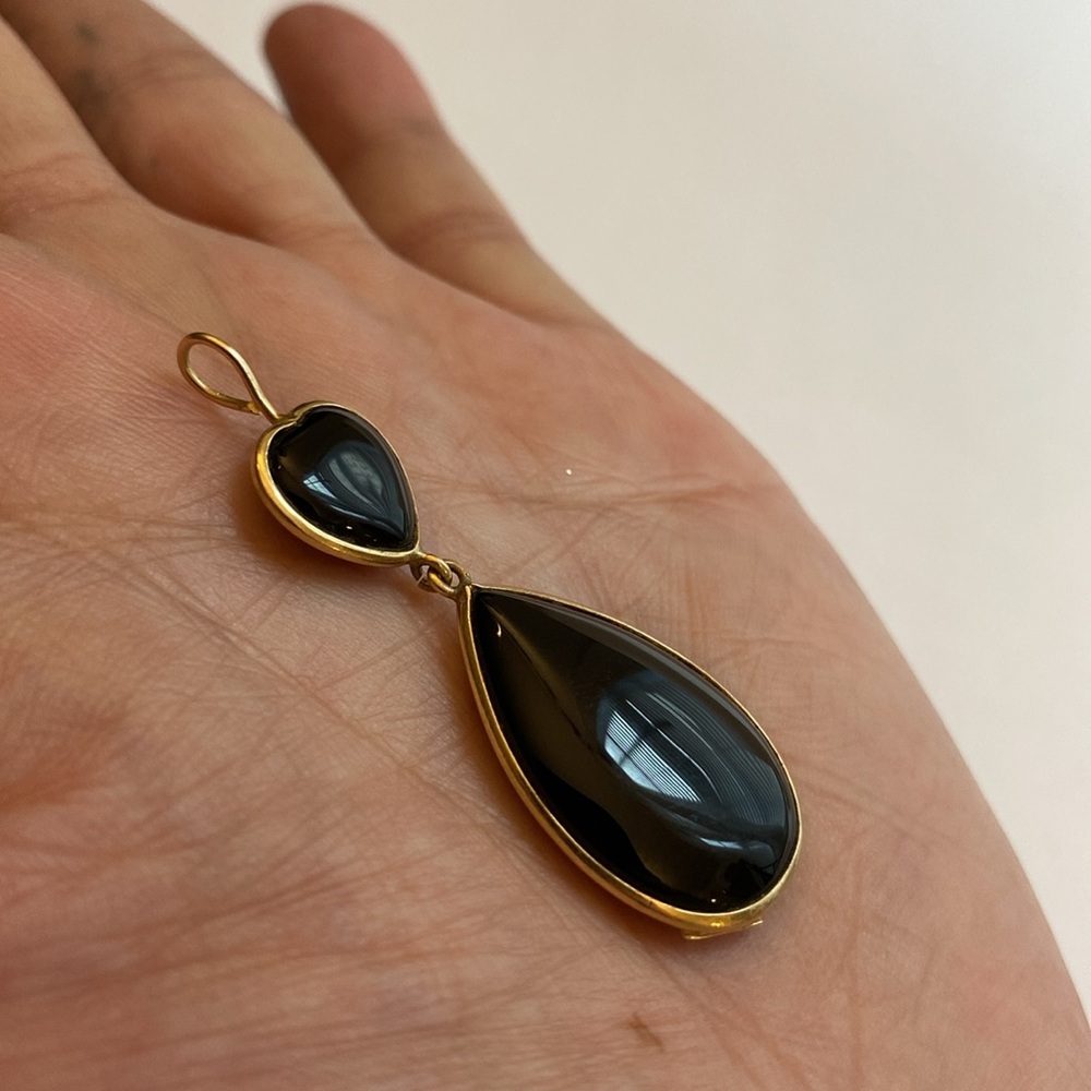 European 14K Gold + Double Onyx heart pendant